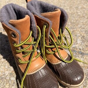Sorel Kids Brown and Tan Boots with Yellow Laces